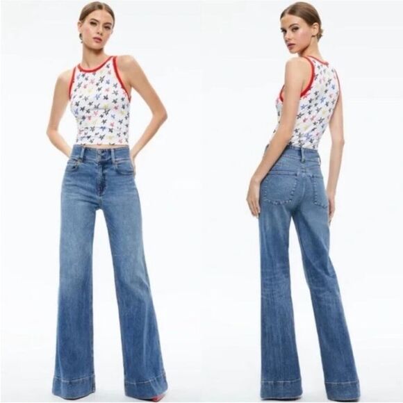 NWT Alice + Olivia x LELE PONS Stars Allen Tank Top XS Ribbed Knit Cotton - Picture 2 of 5